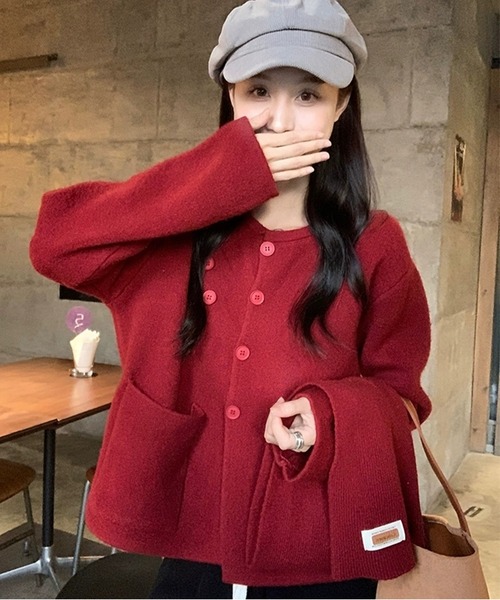 AsheKsha(アシクシャ)の「取り外し可能なスカーフ付きニットトップス:優しい印象を演出(カーディガン/ボレロ・レディース・ベージュ/レッド/ピンク・M)」の19枚目の写真