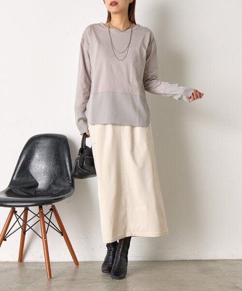 Jena espace merveilleux（ジェナ　エスパスメルヴェイユ）の「【重ね着で活躍】裾切替カットソー（Tシャツ/カットソー・レディース・ブラック/グレー/オフホワイト・FREE）」の18枚目の写真