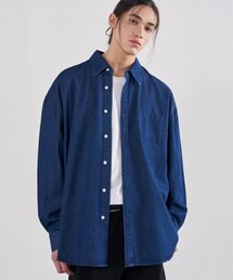 オーバーサイズプランティ生地デニムシャツ[BLUE]