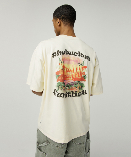 MAGOODGAN(メックウッドガン)の「スウェグバー3582 サンセットオーバーサイズベージュ半袖Tシャツ(Tシャツ/カットソー・レディース・その他・X-LARGE/SMALL/MEDIUM/LARGE)」の1枚目の写真