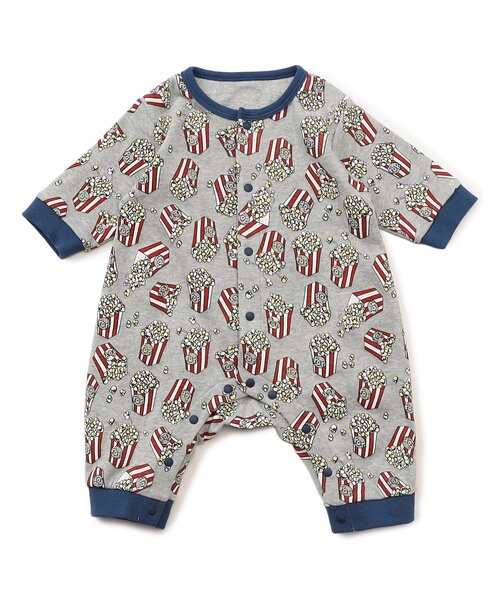 Ampersand(アンパサンド)の「【リンク】ポップコーン柄カバーオール(ロンパース・キッズ・レッド/グレー・80/70/60)」の1枚目の写真