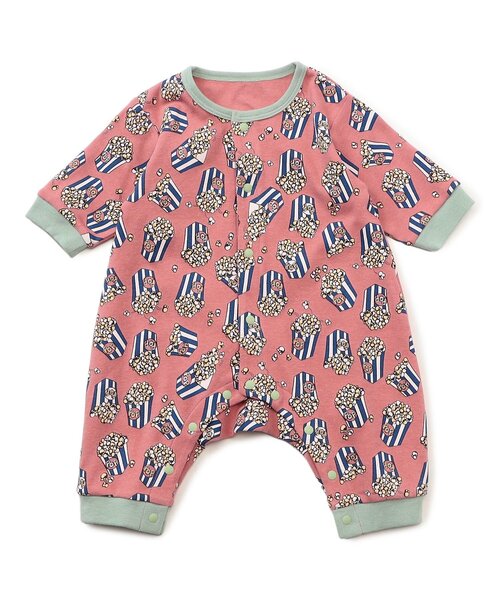 Ampersand(アンパサンド)の「【リンク】ポップコーン柄カバーオール(ロンパース・キッズ・レッド/グレー・80/70/60)」の2枚目の写真