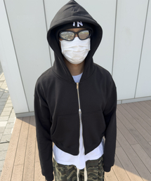 ATTENTIONROW（アテンションロー）の「エディション8. ダイヤスウェットツーウェイクロップフードジップアップ (ブラック)（パーカー）」