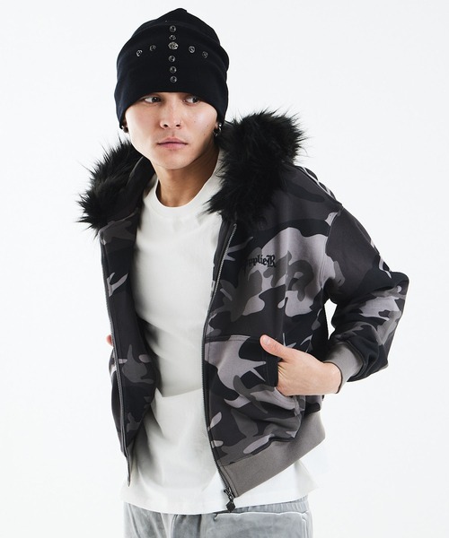Zip‑up Camouflage Faux Fur Cross Hoodie — джипфур камуфляжный с мехом