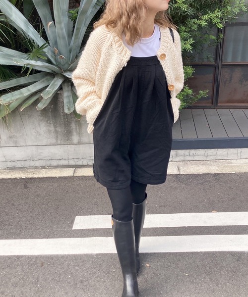 ISOOK(アイスー)の「ハーフパンツオーバーオール(comochi select) / サロペット ショートパンツ オールインワン ブラック 黒(つなぎ/オールインワン・レディース・ブラック・FREE)」の2枚目の写真
