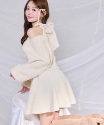 one after another NICE CLAUP | 【S/Mサイズ展開】2wayフェザーカーデSET後ろリボンニットミニワンピ(ワンピース)