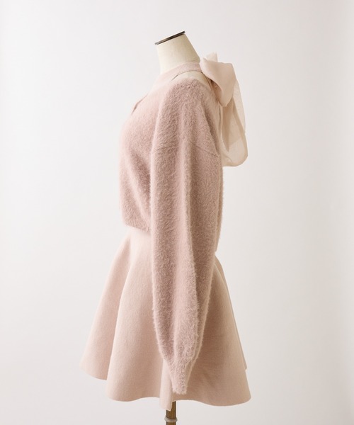 one after another NICE CLAUP(ワンアフターアナザーナイスクラップ)の「【S/Mサイズ展開】2wayフェザーカーデSET後ろリボンニットミニワンピ(ワンピース・レディース・アイボリー/チャコールグレー/ピンク・SMALL/MEDIUM)」の10枚目の写真