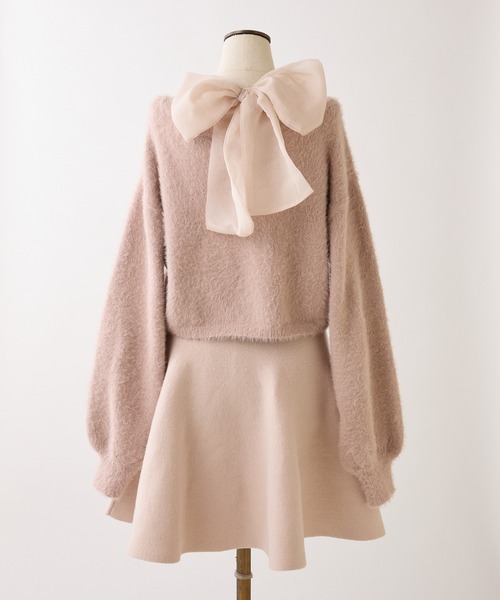 one after another NICE CLAUP(ワンアフターアナザーナイスクラップ)の「【S/Mサイズ展開】2wayフェザーカーデSET後ろリボンニットミニワンピ(ワンピース・レディース・アイボリー/チャコールグレー/ピンク・SMALL/MEDIUM)」の11枚目の写真