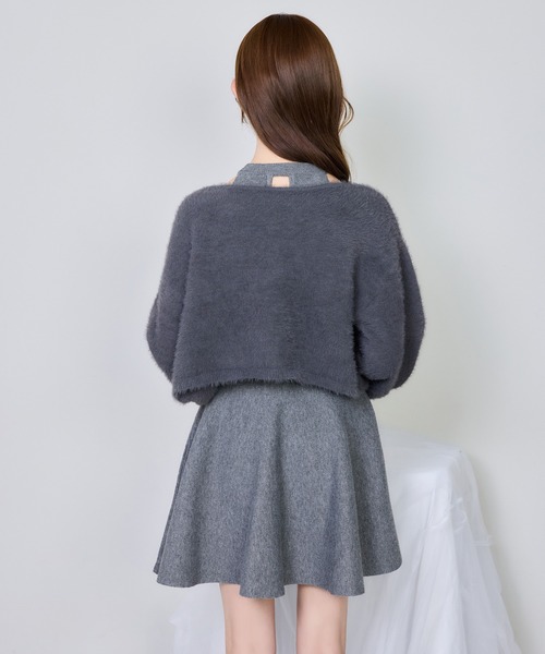 セール】【S/Mサイズ展開】2wayフェザーカーデSET後ろリボンニット