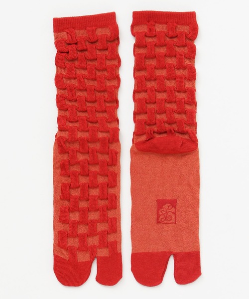カヤ(カヤ)の「【カヤ】足袋型くつ下23~25cm フロート編み市松(ソックス/靴下・レディース・レッド/ブルーグリーン・FREE)」の2枚目の写真