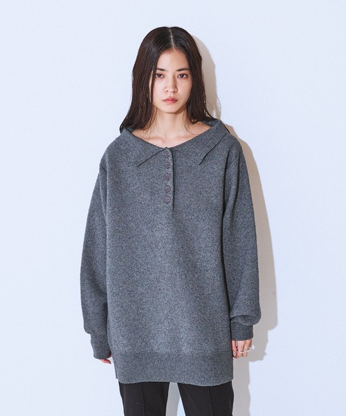 JEANASIS(ジーナシス)の「ミニブークレポロチュニック/650171(ニット/セーター・レディース・グレー/ネイビー/オフホワイト・FREE)」の3枚目の写真