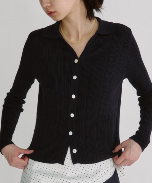 duei（デュイ）の「スキッパーリブシアーニットカーディガン（カーディガン/ボレロ・レディース・ホワイト/イエロー/ネイビー・FREE）」の3枚目の写真