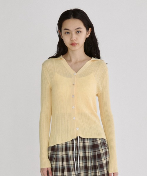 duei（デュイ）の「スキッパーリブシアーニットカーディガン（カーディガン/ボレロ・レディース・ホワイト/イエロー/ネイビー・FREE）」の9枚目の写真