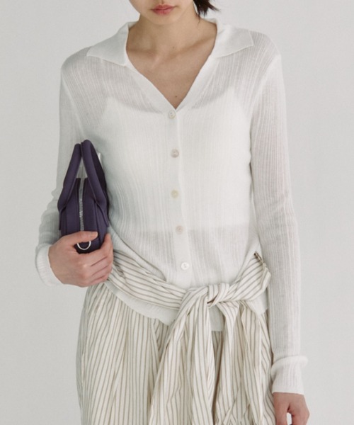 duei（デュイ）の「スキッパーリブシアーニットカーディガン（カーディガン/ボレロ・レディース・ホワイト/イエロー/ネイビー・FREE）」の12枚目の写真