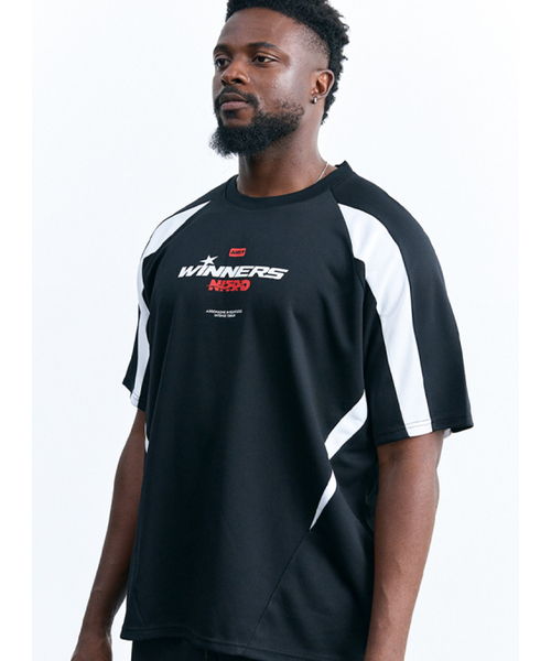 AIRIT(アイリット)の「カラー ブロック ジャージ Tシャツ AM1206 BK(Tシャツ/カットソー・メンズ・ブラック・FREE)」の1枚目の写真