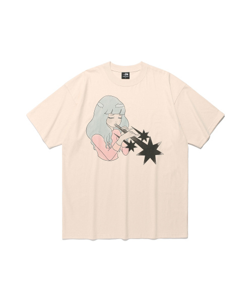 NICE GHOST CLUB(ナイスゴーストクラブ)の「ガールブロウイングシンボルビッグビッグTシャツ_ベージュ(NG2FMUT545A)(Tシャツ/カットソー・レディース・その他・S/M)」の1枚目の写真