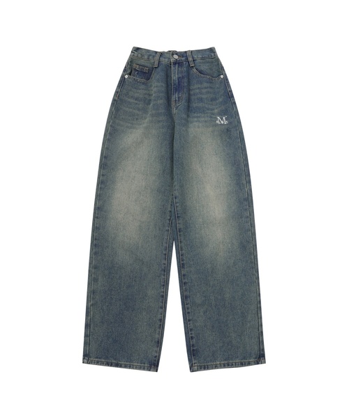 MUCENT(ムセント)の「マヨルカワイドデニム半バンディングウォッシングジーンズ 男女共用 (3カラー)(デニムパンツ・レディース・ライトグレー/ライトブルー/ブラック・SMALL/S/M/L/2XL/XL)」の2枚目の写真