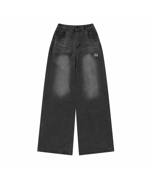 MUCENT(ムセント)の「マヨルカワイドデニム半バンディングウォッシングジーンズ 男女共用 (3カラー)(デニムパンツ・レディース・ライトグレー/ライトブルー/ブラック・SMALL/S/M/L/2XL/XL)」の1枚目の写真