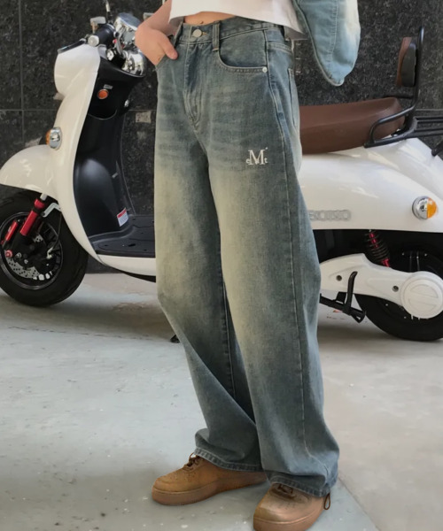 MUCENT(ムセント)の「マヨルカワイドデニム半バンディングウォッシングジーンズ 男女共用 (3カラー)(デニムパンツ・レディース・ライトグレー/ライトブルー/ブラック・SMALL/S/M/L/2XL/XL)」の9枚目の写真