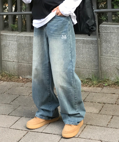 MUCENT(ムセント)の「マヨルカワイドデニム半バンディングウォッシングジーンズ 男女共用 (3カラー)(デニムパンツ・レディース・ライトグレー/ライトブルー/ブラック・SMALL/S/M/L/2XL/XL)」の11枚目の写真