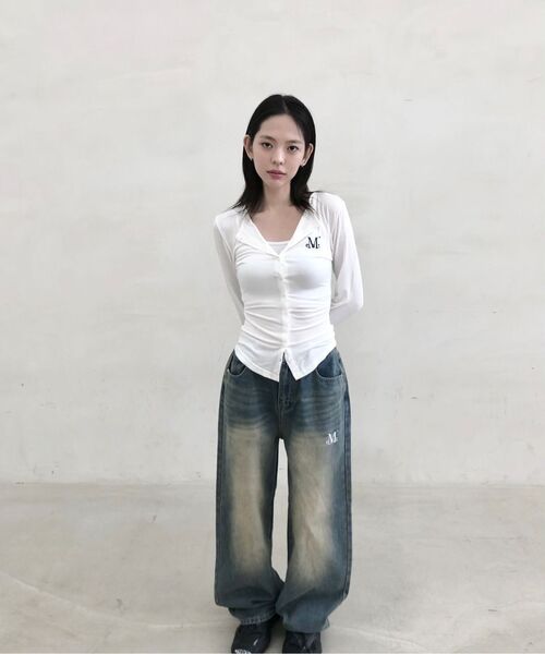MUCENT(ムセント)の「マヨルカワイドデニム半バンディングウォッシングジーンズ 男女共用 (3カラー)(デニムパンツ・レディース・ライトグレー/ライトブルー/ブラック・SMALL/S/M/L/2XL/XL)」の5枚目の写真