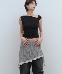 MILLO WOMEN（ミロウーマン）の「レーストリミングラップスカート[ライトグレー]（スカート）」