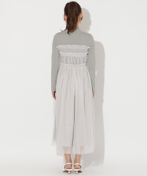 AND COUTURE(アンドクチュール)の「チュールギャザードッキングワンピース(ワンピース・レディース・ブラック/ライトグレー・FREE)」の13枚目の写真