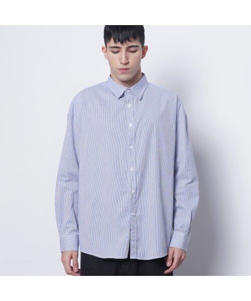 THE-ABON(エイボン)の「M421 stripe cotton over shirts blue(シャツ/ブラウス・メンズ・ブルー・FREE)」の1枚目の写真
