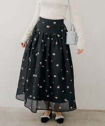 【SALON by Chico】フラワージャガードボリュームフレアスカート
