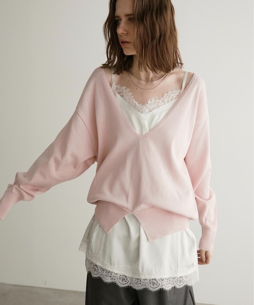 LOSCa（ロスカ）の「深Vネックブラウジングニット（ニット/セーター・レディース・ブラック/グリーン/ピンク・FREE）」の4枚目の写真