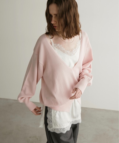 LOSCa（ロスカ）の「深Vネックブラウジングニット（ニット/セーター・レディース・ブラック/グリーン/ピンク・FREE）」の6枚目の写真