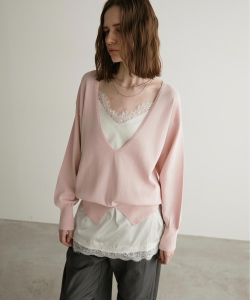 LOSCa（ロスカ）の「深Vネックブラウジングニット（ニット/セーター・レディース・ブラック/グリーン/ピンク・FREE）」の12枚目の写真