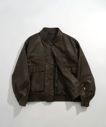 Anytime Songs（エニータイムソングス）の「2WAY ヴィンテージライク PU レザー 襟ボア ジップアップ レザレット ジャケット（ライダースジャケット）」