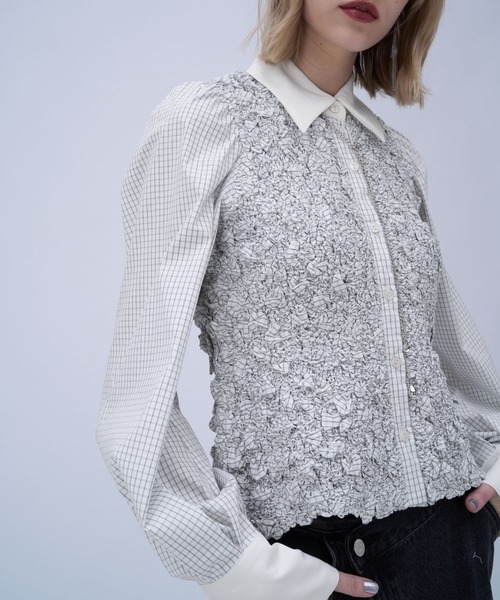 HARE（ハレ）の「チェックシャーリングシャツ(HARE)（シャツ/ブラウス・レディース・ホワイト/ブラック・FREE）」の8枚目の写真