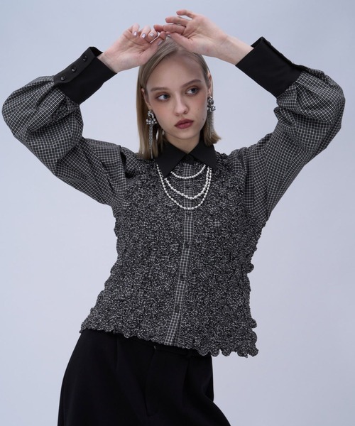 HARE（ハレ）の「チェックシャーリングシャツ(HARE)（シャツ/ブラウス・レディース・ホワイト/ブラック・FREE）」の10枚目の写真