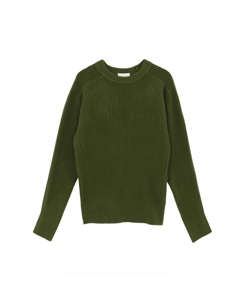 VASCARA(バスカラ)の「Ribbed Round neck Knitwear (5colors)(ニット/セーター・レディース・カーキ/アイボリー/ブラック/グレー/ライトブラウン・FREE)」の5枚目の写真
