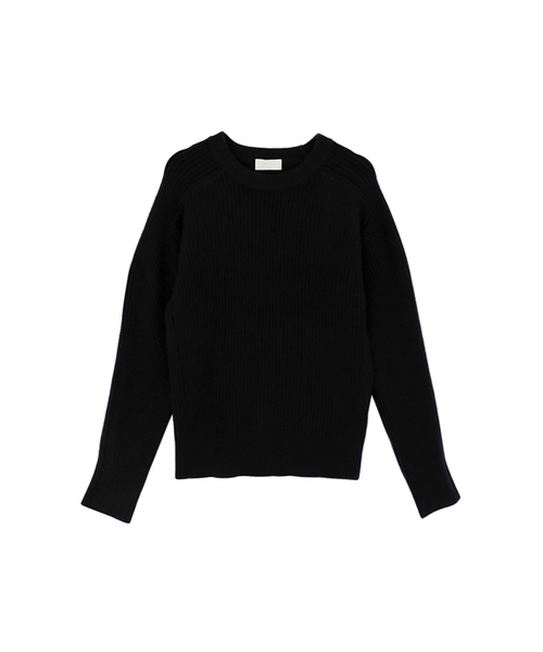 VASCARA(バスカラ)の「Ribbed Round neck Knitwear (5colors)(ニット/セーター・レディース・カーキ/アイボリー/ブラック/グレー/ライトブラウン・FREE)」の1枚目の写真