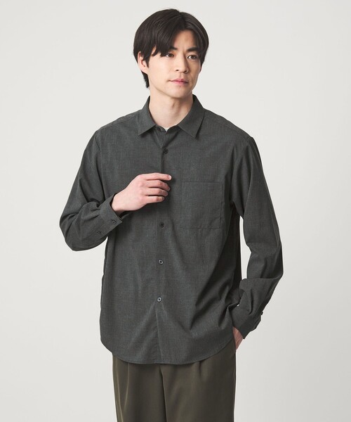 green label relaxing(グリーンレーベルリラクシング)の「【WEB限定】JUST fit ウールライク シャツ -横ストレッチ-(シャツ/ブラウス・メンズ・モカ/ダークグレー/ブラック・S/L/M/XL)」の5枚目の写真