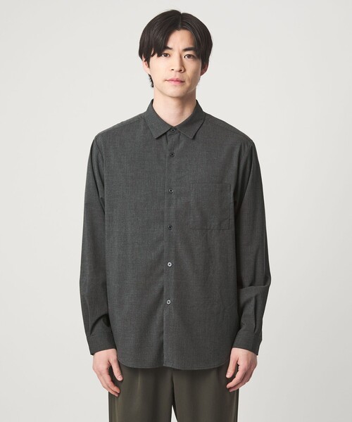 るいページ ブラック32×30 WEB限定】JUST fit ウールライク シャツ -横ストレッチ-（シャツ