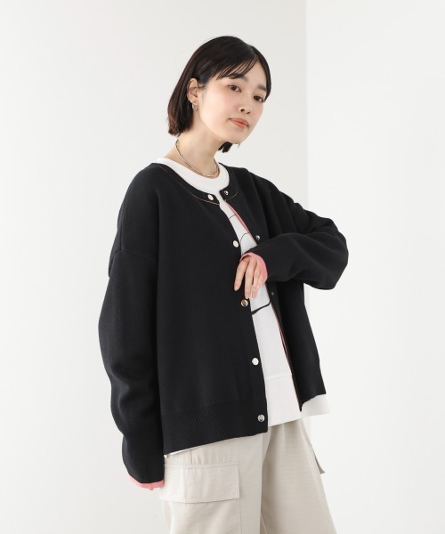 Bou Jeloud(ブージュルード)の「ダブルフェイス配色ニットカーディガン(カーディガン/ボレロ・レディース・ブラック/イエロー/ベージュ・FREE)」の2枚目の写真