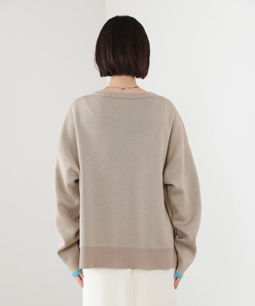 Bou Jeloud(ブージュルード)の「ダブルフェイス配色ニットカーディガン(カーディガン/ボレロ・レディース・ブラック/イエロー/ベージュ・FREE)」の9枚目の写真