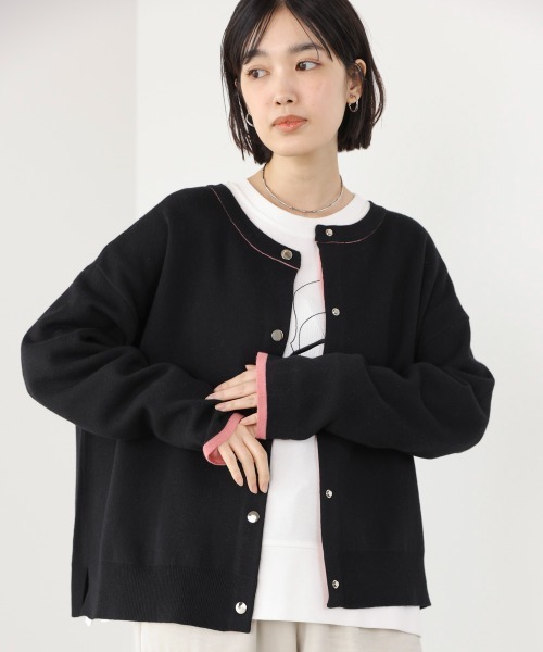 Bou Jeloud(ブージュルード)の「ダブルフェイス配色ニットカーディガン(カーディガン/ボレロ・レディース・ブラック/イエロー/ベージュ・FREE)」の15枚目の写真