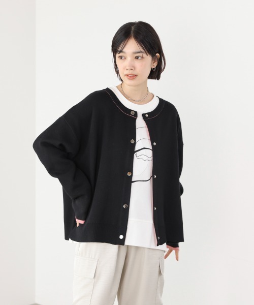 Bou Jeloud(ブージュルード)の「ダブルフェイス配色ニットカーディガン(カーディガン/ボレロ・レディース・ブラック/イエロー/ベージュ・FREE)」の17枚目の写真