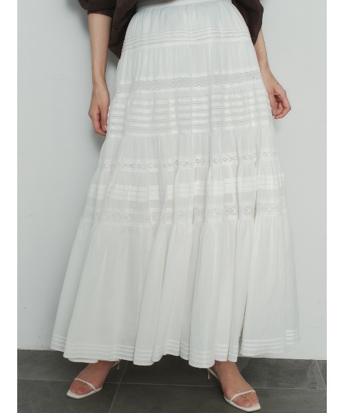 anuans(アニュアンス)の「レースパネルティアードスカート(スカート・レディース・ホワイト/ブラック・MEDIUM/SMALL)」の6枚目の写真