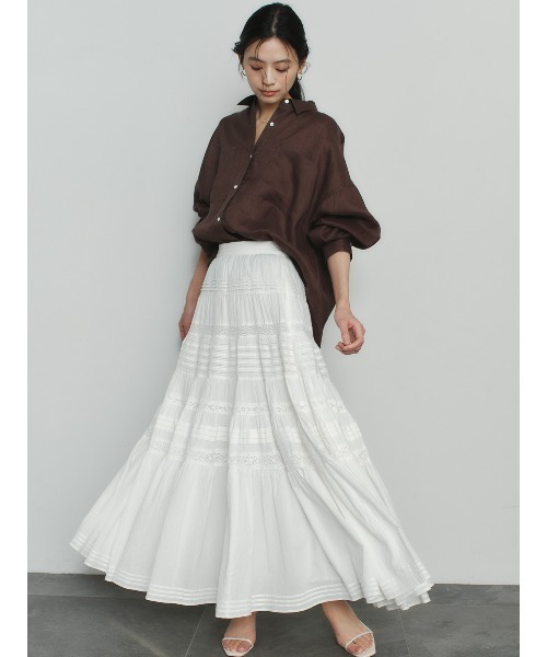 anuans(アニュアンス)の「レースパネルティアードスカート(スカート・レディース・ホワイト/ブラック・MEDIUM/SMALL)」の5枚目の写真