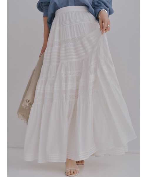 anuans(アニュアンス)の「レースパネルティアードスカート(スカート・レディース・ホワイト/ブラック・MEDIUM/SMALL)」の14枚目の写真