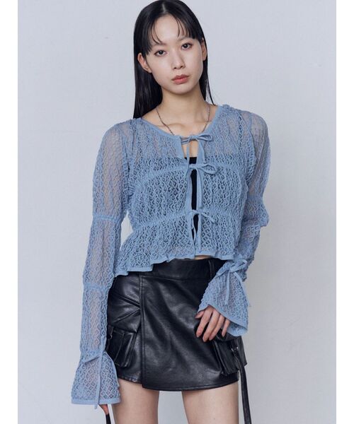 EMODA(エモダ)の「2WAYギャザーリボンニット(ニット/セーター・レディース・ブルー/アイボリー/ブラック・FREE)」の1枚目の写真