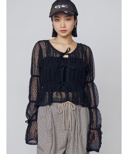 EMODA(エモダ)の「2WAYギャザーリボンニット(ニット/セーター・レディース・ブルー/アイボリー/ブラック・FREE)」の3枚目の写真