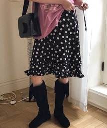 YUGA_YGMC Korean-style polka dot tiered ruffle skirt