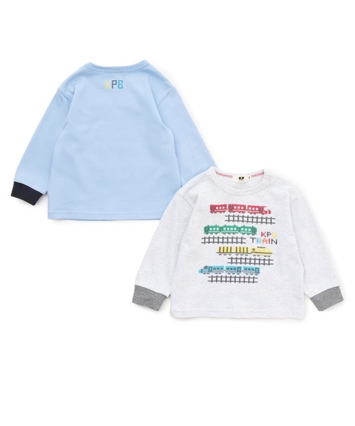 KP BOY（ケーピーボーイ）の「電車柄クロス刺しゅう 長袖Tシャツ（Tシャツ/カットソー・キッズ・サックスブルー/オートミール・110cm/100cm/90cm/80ｃｍ）」の9枚目の写真